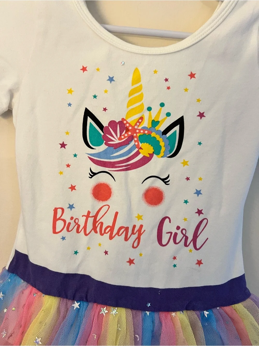 4T Unicorn 'Birthday Girl' Tutu Dress with Rainbow Tulle
